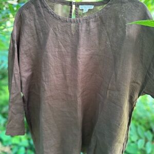 Eileen Fisher Brown Boxy 3/4 Sleeve Blouse with pockets